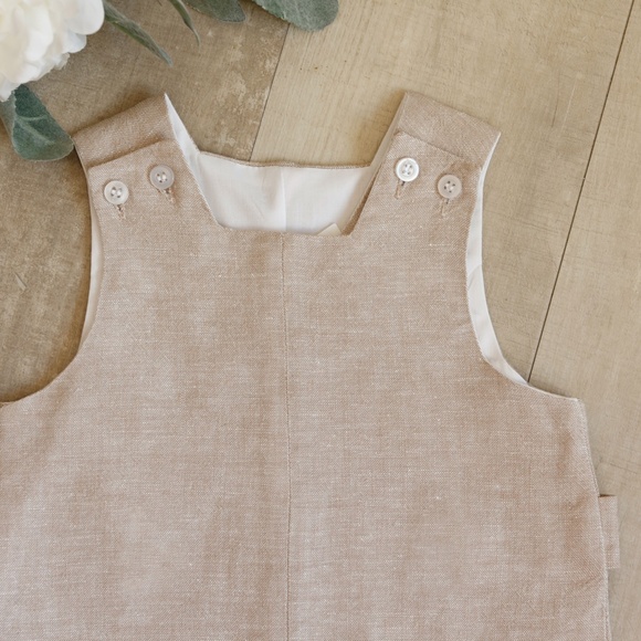 Linen Jon Jon Romper Sleeveless With Button Tabs Bailey Boys Size 9 Months - Picture 5 of 12